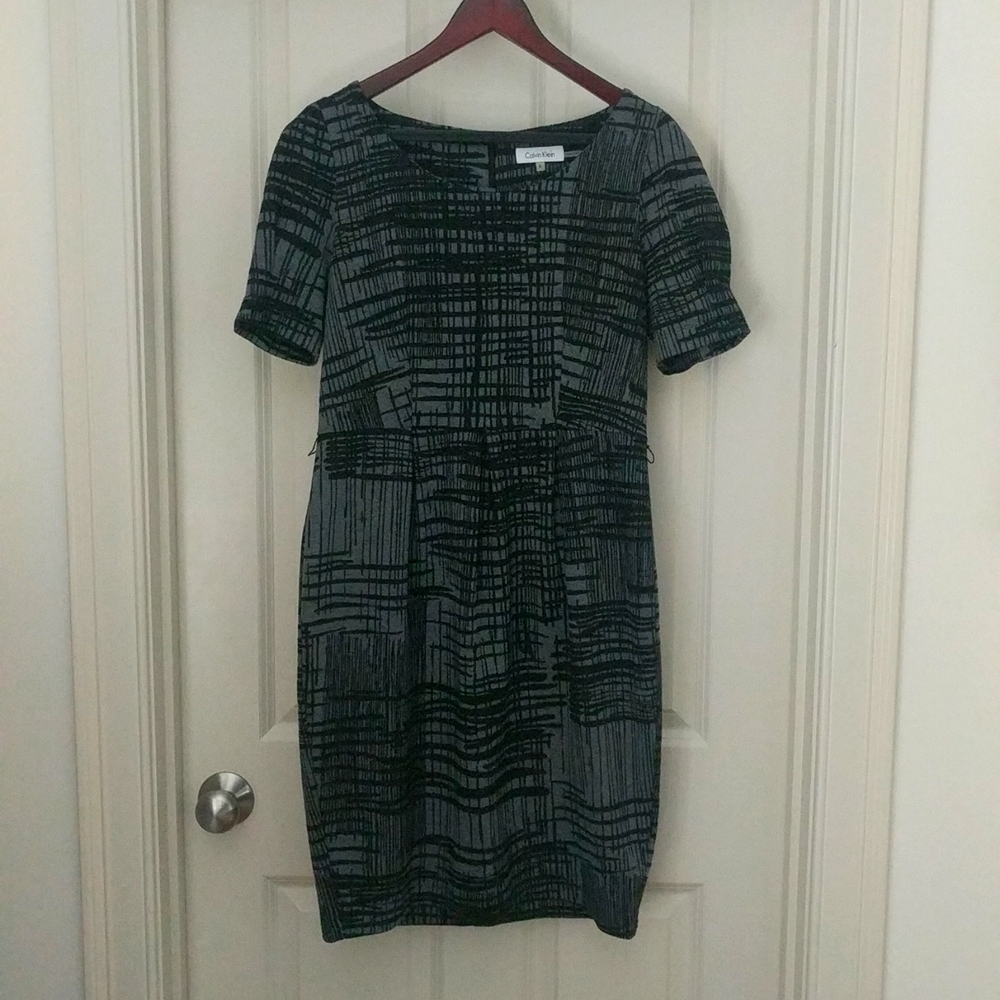 Calvin Klein Black Gray Printed Dress 8